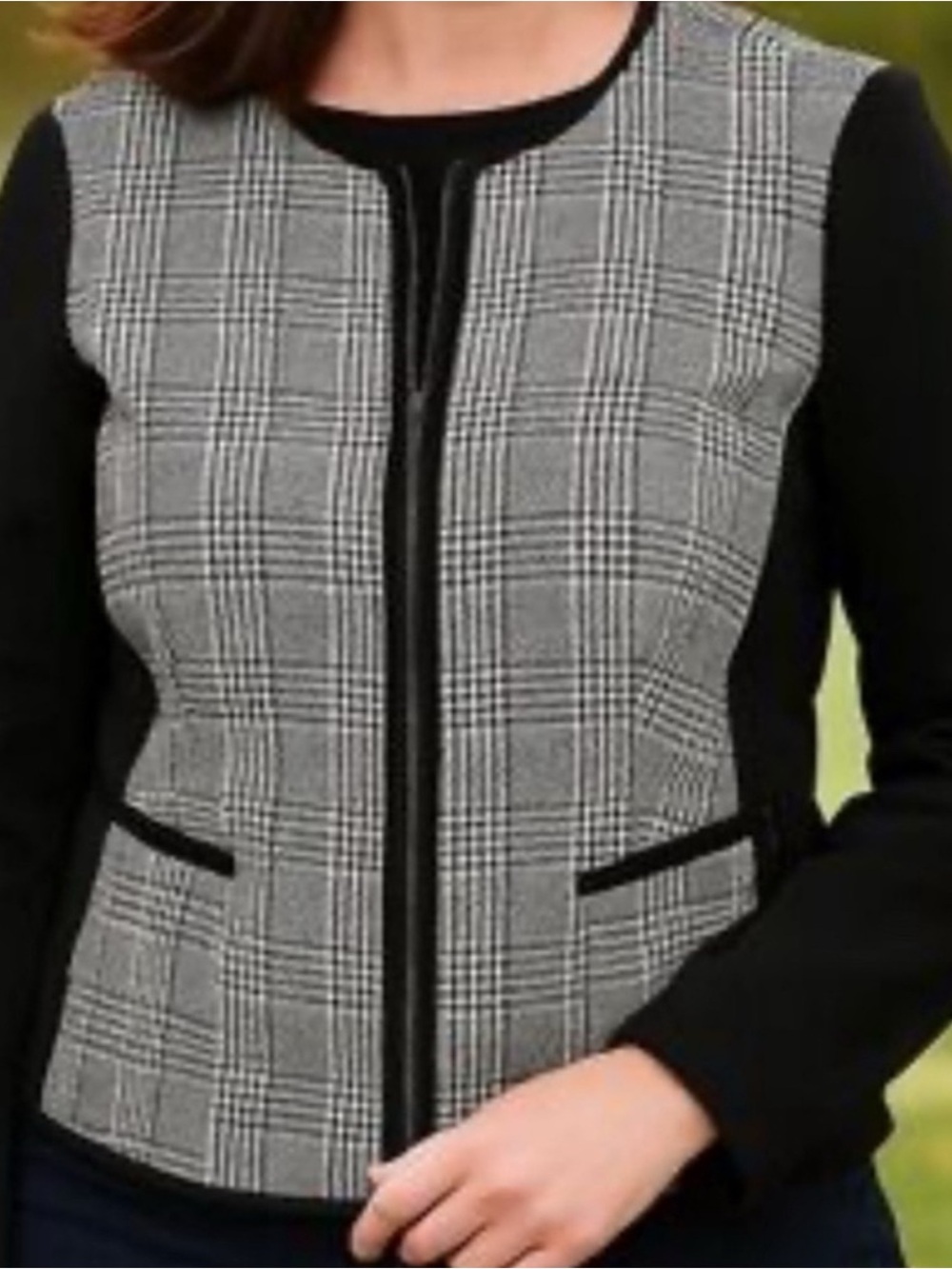 Talbots Houndstooth Zip Up Sweater Jacket